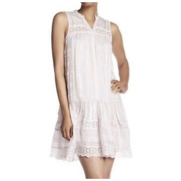 NWT REBECCA TAYLOR Pink Silk Lace Trim A-Line Mini Dress. Size 8 - Picture 2 of 9
